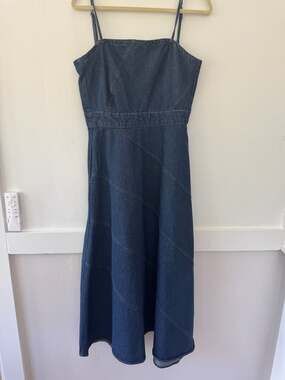 Freemarket Women's Dark Denim Seamed Corset Midi Dress with Back Zipper Size M